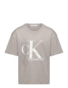 Marble Monogram Ss T-Shirt Tops T-shirts Short-sleeved Grey Calvin Kle...