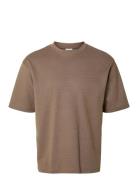 Slhlooseoscar Ss O-Neck Tee Noos Tops T-shirts Short-sleeved Brown Sel...