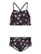 Bikini W. Frills, Aop Bikinit Black Color Kids