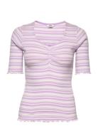 2X2 Cotton Stripe Tinna Tee Tops T-shirts & Tops Short-sleeved Purple ...