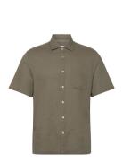 Regular-Fit Linen Shirt With Pocket Tops Shirts Short-sleeved Khaki Gr...