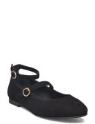 Evelyn Suede Black Leather Ballet Flats Ballerinat Black ALOHAS