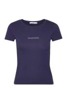 Logo Cotton T-Shirt Tops T-shirts & Tops Short-sleeved Navy Mango