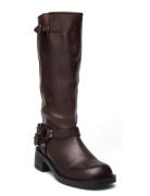 Biaharper Biker Boot Pull Up Leather Korkeavartiset Saapikkaat Brown B...