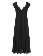 Textured Ruffled Dress Maksimekko Juhlamekko Black Mango