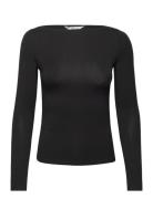 Boat-Neck Lyocell T-Shirt Tops T-shirts & Tops Long-sleeved Black Mang...