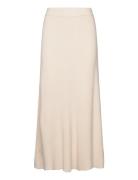 Ribbed Midi Skirt Polvipituinen Hame Cream Mango