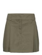 Pleated Mini-Skirt Lyhyt Hame Khaki Green Mango