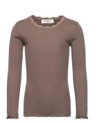 Beatha Silk T-Shirt W/ Lace Tops T-shirts Long-sleeved T-shirts Brown ...