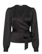 2Nd Harlow - Fluid Satin Tops Blouses Long-sleeved Black 2NDDAY