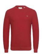 Cotton Textured C-Neck Tops Knitwear Round Necks Red GANT