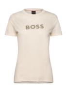 C_Elogo_5 Tops T-shirts & Tops Short-sleeved Cream BOSS