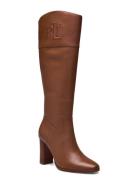 Page Ii Burnished Leather Tall Boot Korkeavartiset Saapikkaat Brown La...