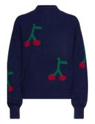 Cherry Printed Turtle Neck Jumper Tops Knitwear Jumpers Navy Bobo Chos...