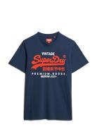 Duo Vintage Logo T Shirt Tops T-shirts Short-sleeved Navy Superdry