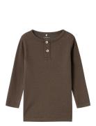 Nmmkab Ls Slim Top Tops T-shirts Long-sleeved T-shirts Brown Name It