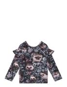 Print Frilla Shirt Tops T-shirts Long-sleeved T-shirts Black Gugguu