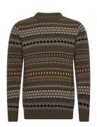 Barbour Case Fairisle Crew Tops Knitwear Round Necks Khaki Green Barbo...