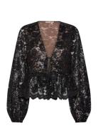 Lace Sequins Blouse Tops Blouses Long-sleeved Black Stella Nova