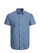 Jjplain Kansas Denim Shirt Ss Tops Shirts Short-sleeved Blue Jack & J ...