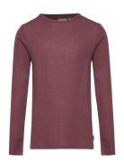 Wool T-Shirt Ls Tops T-shirts Long-sleeved T-shirts Burgundy Wheat