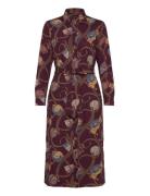 Belting-Print Crepe Shirtdress Polvipituinen Mekko Burgundy Lauren Ral...