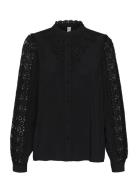 Cubenton Lace Shirt Tops Blouses Long-sleeved Black Culture