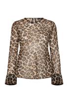 Leopard Print Blouse Tops Blouses Long-sleeved Brown Mango