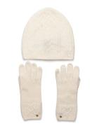 Cable-Knit Beanie & Glove Set Accessories Headwear Beanies Cream Laure...