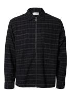 Slhjames Checks Zip Overshirt Tops Overshirts Black Selected Homme