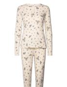 Henley Pyjama Aop Pyjama Cream Lindex