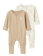 Nbnnightsuit 2P Zip Ff Jet Giraffe Noos Bodies Long-sleeved Beige Name...