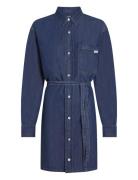 Lyocell Belted Denim Shirt Dress Lyhyt Mekko Blue Calvin Klein Jeans