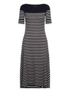 Striped Cotton Midi Dress Polvipituinen Mekko Navy Lauren Ralph Lauren