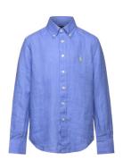 Linen Shirt Tops Shirts Long-sleeved Shirts Blue Ralph Lauren Kids