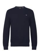 Cotton Micro Textured C-Neck Tops Knitwear Round Necks Navy GANT