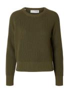 Slfbirla Ls Knit Short O-Neck Tops Knitwear Jumpers Khaki Green Select...