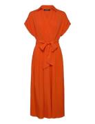 Belted Crepe Dress Polvipituinen Mekko Orange Lauren Ralph Lauren