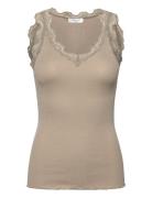 Rwbeatha Sl V-Neck Lace Top Tops T-shirts & Tops Sleeveless Khaki Gree...