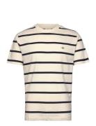 Striped Ss T-Shirt Tops T-shirts Short-sleeved Cream GANT