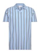 Striped Piqué Polo Shirt S/S Tops Polos Short-sleeved Blue Lindbergh