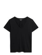 Studios Slub Emb Vee Tee Tops T-shirts & Tops Short-sleeved Black Supe...