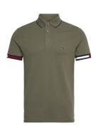 Flag Cuff Slim Fit Polo Tops Polos Short-sleeved Khaki Green Tommy Hil...