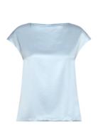 Yui Satin Top Tops Blouses Short-sleeved Blue Ahlvar Gallery