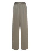 Ayla Satin Trousers Bottoms Trousers Straight Leg Khaki Green Ahlvar G...