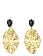 Leaf Crystal Earring Black/Gold Korvakoru Korut Gold Bud To Rose