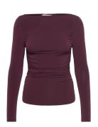 Draped Fitted T-Shirt Tops T-shirts & Tops Long-sleeved Burgundy Mango