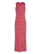 Slim 5X2 Rib Midi Dress Ns Polvipituinen Mekko Red Tommy Hilfiger