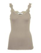 Organic Top W/ Lace Tops T-shirts & Tops Sleeveless Beige Rosemunde