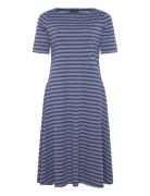 Striped Stretch Cotton Midi Dress Polvipituinen Mekko Blue Lauren Wome...